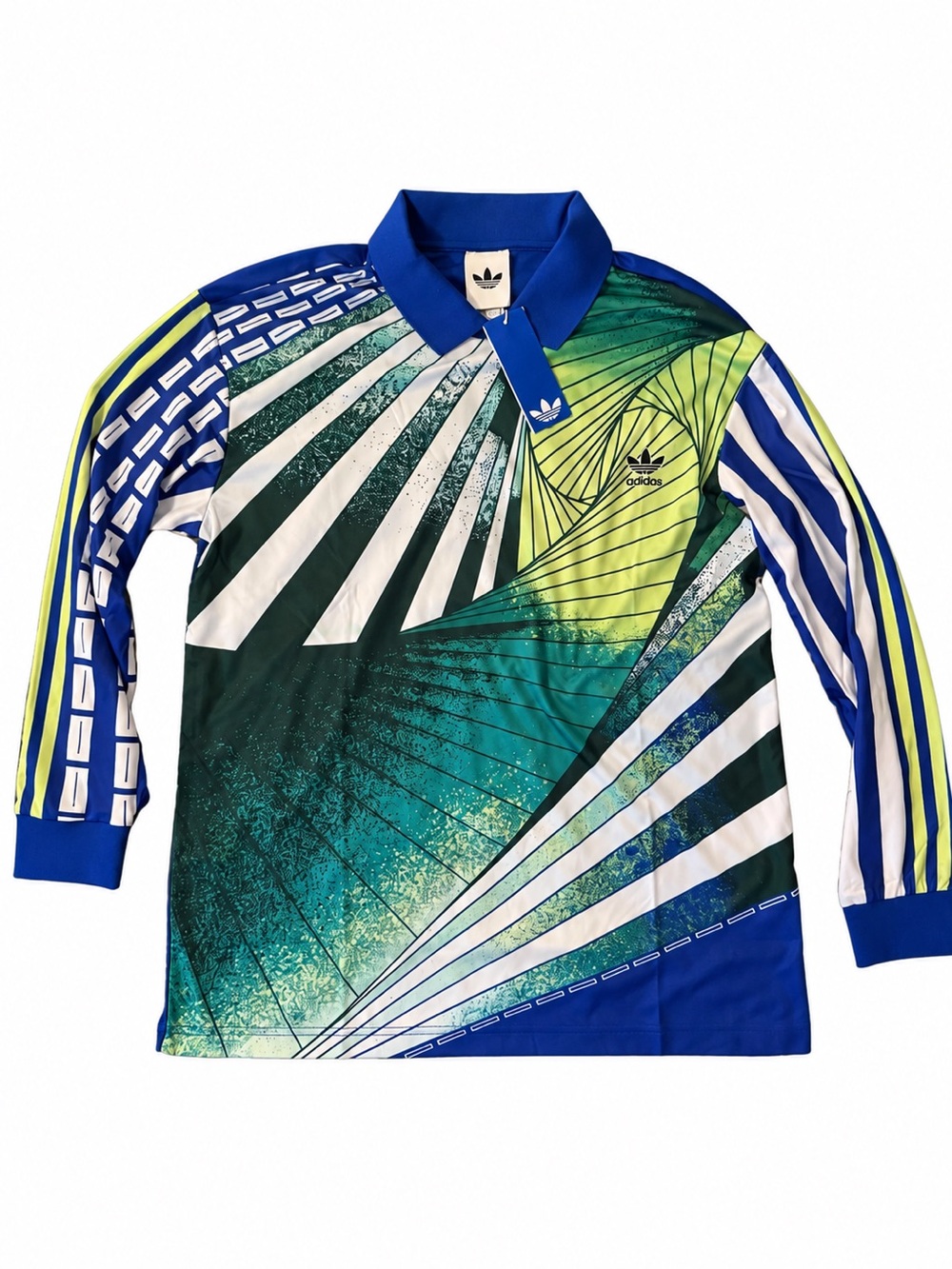 adidas Originals Blue, Green & White Graphic Long-Sleeve Polo